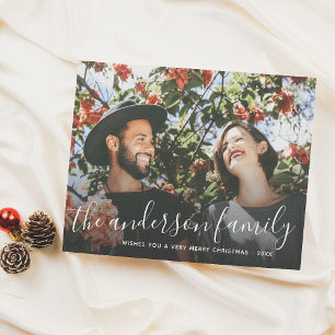 White Script Familienname Weihnachtsfeiertag Foto Feiertagspostkarte