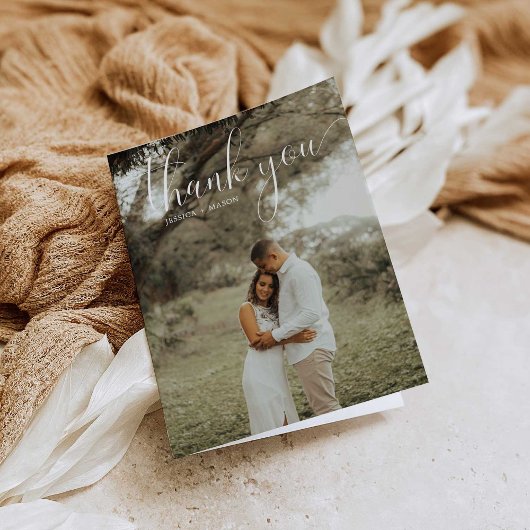 White Script Foto Hochzeit Vielen Dank Faltkarte Dankeskarte