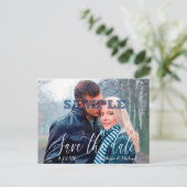 White Script Fotovorlage Save the Date Hochzeit Postkarte (Stehend Vorderseite)