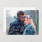 White Script Fotovorlage Save the Date Hochzeit Postkarte (Vorne/Hinten)