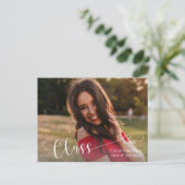 White Script GRADUATE Foto Vielen Dank Postkarte (Stehend Vorderseite)