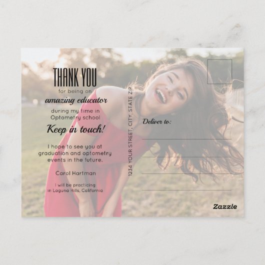 White Script GRADUATE Foto Vielen Dank Postkarte (Rückseite)