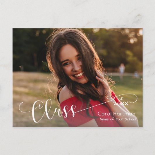 White Script GRADUATE Foto Vielen Dank Postkarte (Vorderseite)