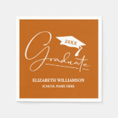 White Script Graduation Cap Burnt Orange Serviette (Vorderseite)