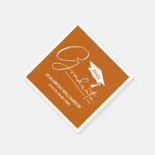 White Script Graduation Cap Burnt Orange Serviette (Ecke)