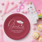 White Script Graduation Cap Crimson Pappteller (Party)