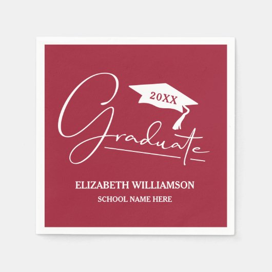 White Script Graduation Cap Maroon Serviette (Vorderseite)