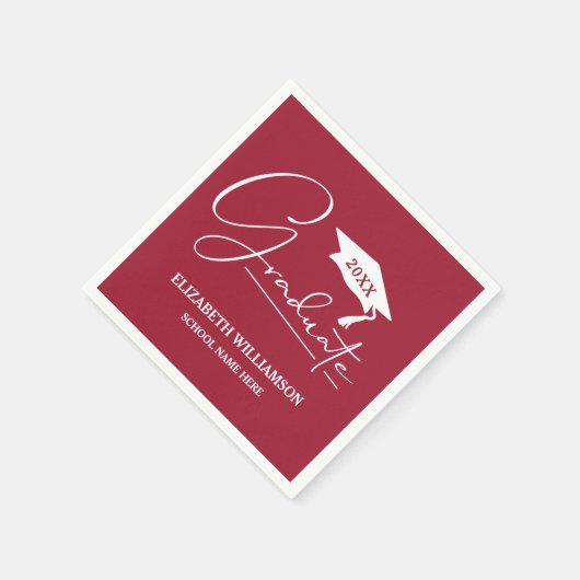 White Script Graduation Cap Maroon Serviette (Ecke)