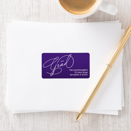 White Script Graduation Purple Return Address Adressaufkleber (Insitu)