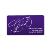 White Script Graduation Purple Return Address Adressaufkleber (Vorne)