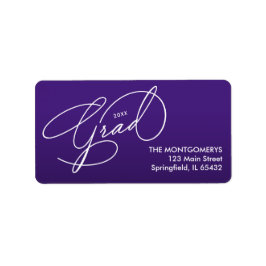 White Script Graduation Purple Return Address Adressaufkleber