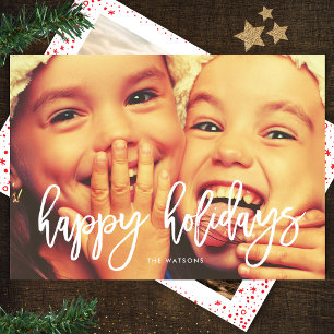 White Script Happy Holidays Weihnachtsfotokarte Feiertagskarte