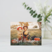 White Script Happy Thanksgiving Foto Postcard Postkarte (Stehend Vorderseite)