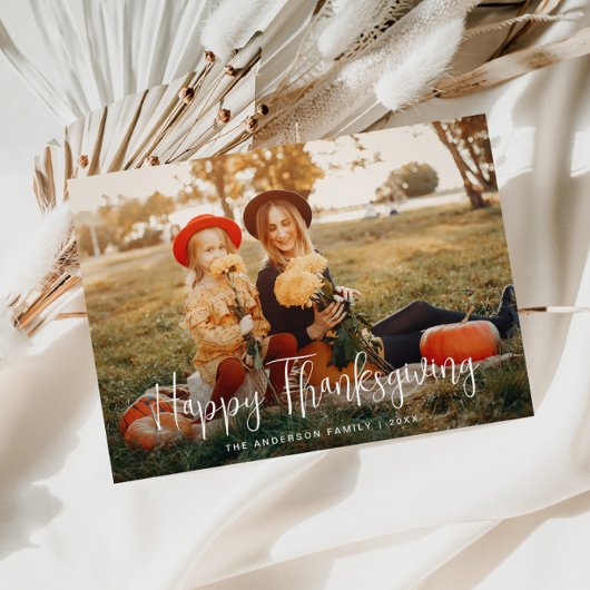 White Script Happy Thanksgiving Foto Postcard Postkarte