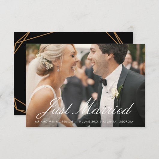 White Script Hochzeitsankündigung Fotokarte Dankeskarte (Vorne/Hinten)