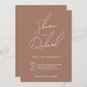 White Script Kalligraphie mocha minimalistische Ho Einladung (Vorne/Hinten)