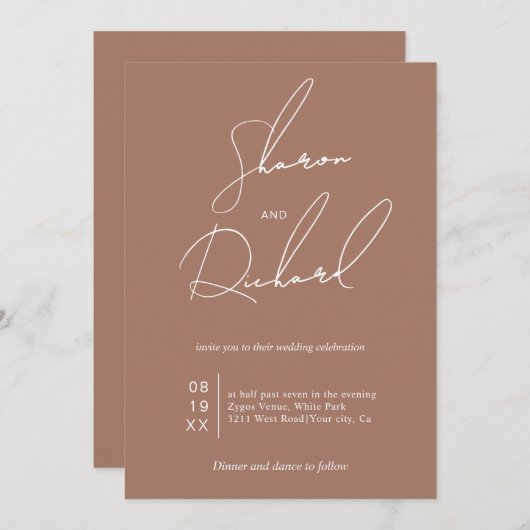 White Script Kalligraphie mocha minimalistische Ho Einladung (Vorne/Hinten)