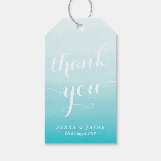 White Script Light Blue Watercolor Ombre Vielen Da Geschenkanhänger (Vorderseite)