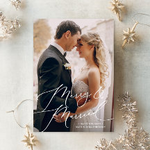 White Script Merry & Verheiratetes Foto Weihnachte
