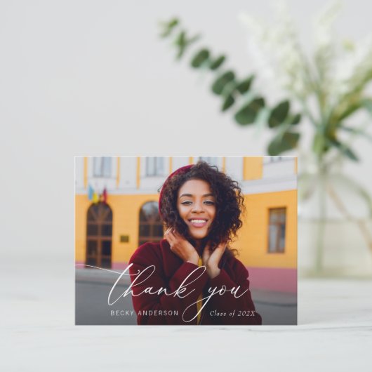 White Script modern danke Abschluss Postkarte (Stehend Vorderseite)