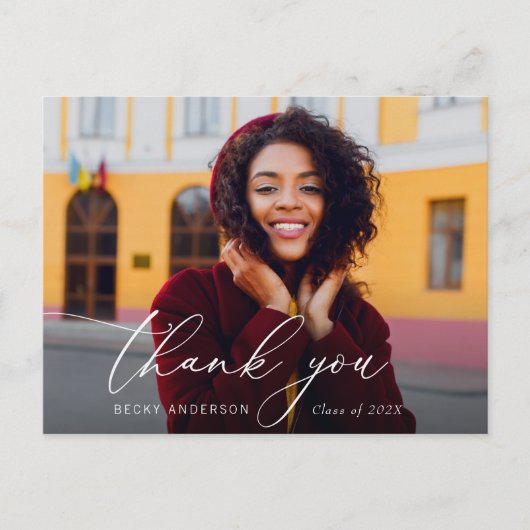 White Script modern danke Abschluss Postkarte (Vorderseite)