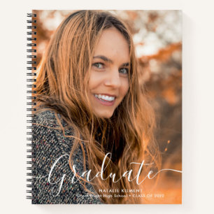 White Script Modern Graduate Foto Abschluss Notizblock