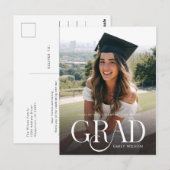 White Script Modern Graduate Photo Graduation Postkarte (Vorne/Hinten)
