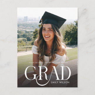 White Script Modern Graduate Photo Graduation Postkarte