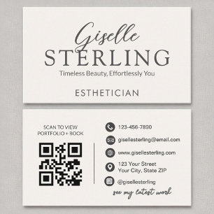 White Script Modern QR Code Visitenkarte