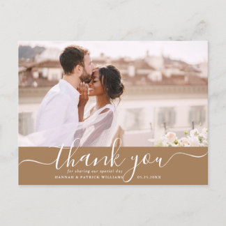 White Script Modern Wedding Danke Foto Postkarte