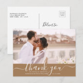 White Script Modern Wedding Danke Foto Postkarte (Vorne/Hinten)
