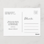White Script Modern Wedding Danke Foto Postkarte (Rückseite)