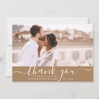 White Script Moderne Hochzeit Danke Foto Card