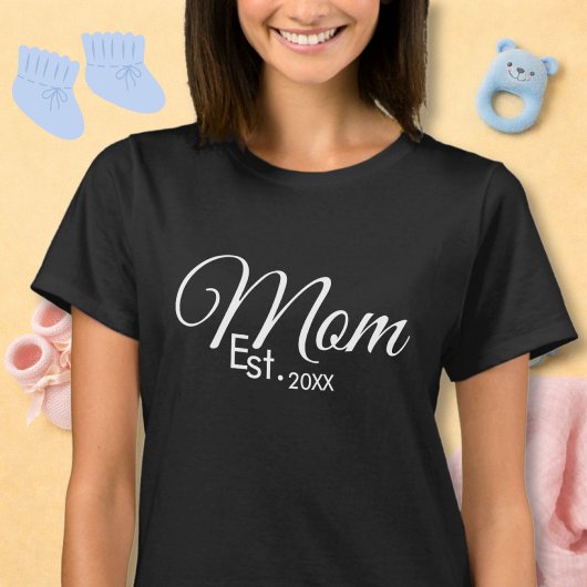 White Script Mom Established New Mom T-Shirt
