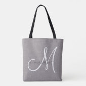 White Script Monogram Grau Linen Tasche (Rückseite)