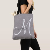 White Script Monogram Grau Linen Tasche (Von Nahem)