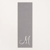 White Script Monogram Grau Linen Yogamatte (Vorderseite)