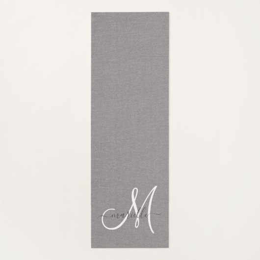 White Script Monogram Grau Linen Yogamatte (Rückseite)