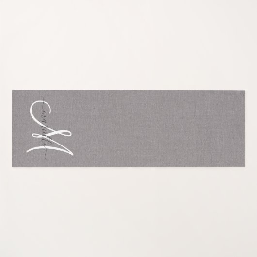 White Script Monogram Grau Linen Yogamatte (Vorderseite (Horizontal))