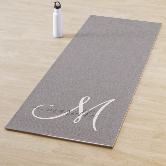 White Script Monogram Grau Linen Yogamatte (Beispiel)