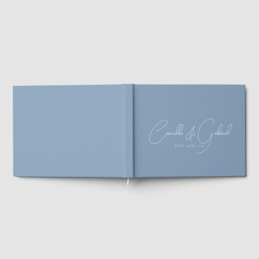 White Script Names Wedding Dusty Blue Gästebuch (Voll)