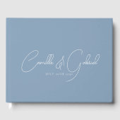White Script Names Wedding Dusty Blue Gästebuch (Vorderseite)