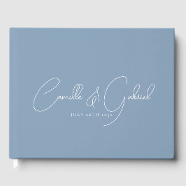 White Script Names Wedding Dusty Blue Gästebuch