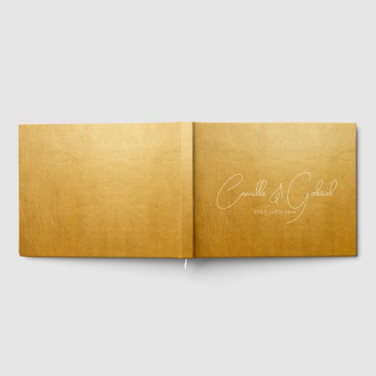 White Script Names Wedding Gold Gästebuch (Voll)