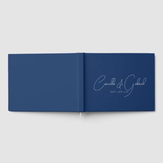 White Script Names Wedding Navy Blue Gästebuch (Voll)