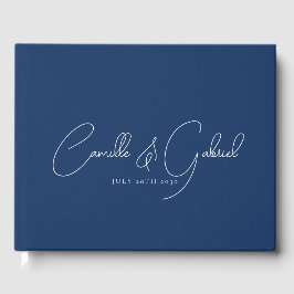 White Script Names Wedding Navy Blue Gästebuch