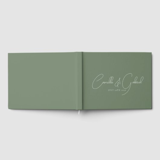 White Script Names Wedding Sage Green Gästebuch (Voll)