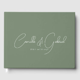 White Script Names Wedding Sage Green Gästebuch