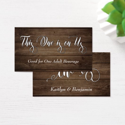 White Script on Rustic Brown Wood, Drink Tickets (Schreibtisch)