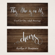 White Script on Rustic Brown Wood, Drink Tickets